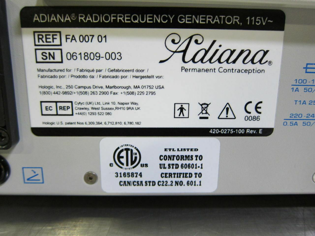 Hologic Adiana FA 007 01 Radio Frequency Generator (623DM) DIAGNOSTIC ULTRASOUND MACHINES FOR SALE