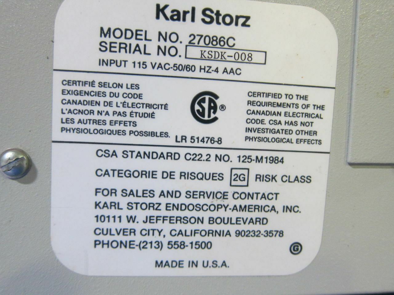 Karl Storz Ultrasonic Lithotrite 27086C - Surgical Generator (NY115U) DIAGNOSTIC ULTRASOUND MACHINES FOR SALE