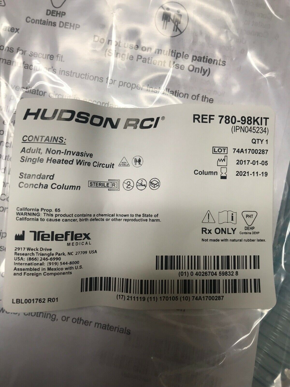 Hudson RCI Breathing Circuit with Column, Exp. 11/19/2021 (593KMD) DIAGNOSTIC ULTRASOUND MACHINES FOR SALE