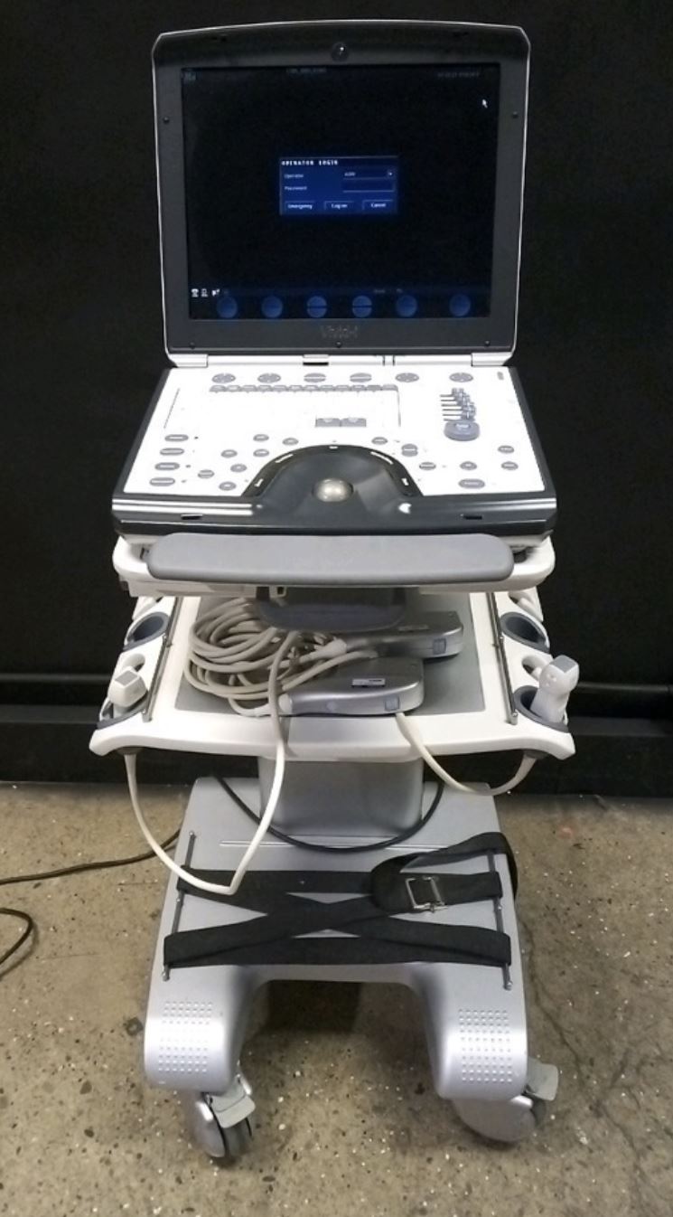 GE VIVID I PORTABLE ULTRASOUND MACHINE WITH 2 PROBES (6S RS,3SC RS) 12/2013 DIAGNOSTIC ULTRASOUND MACHINES FOR SALE