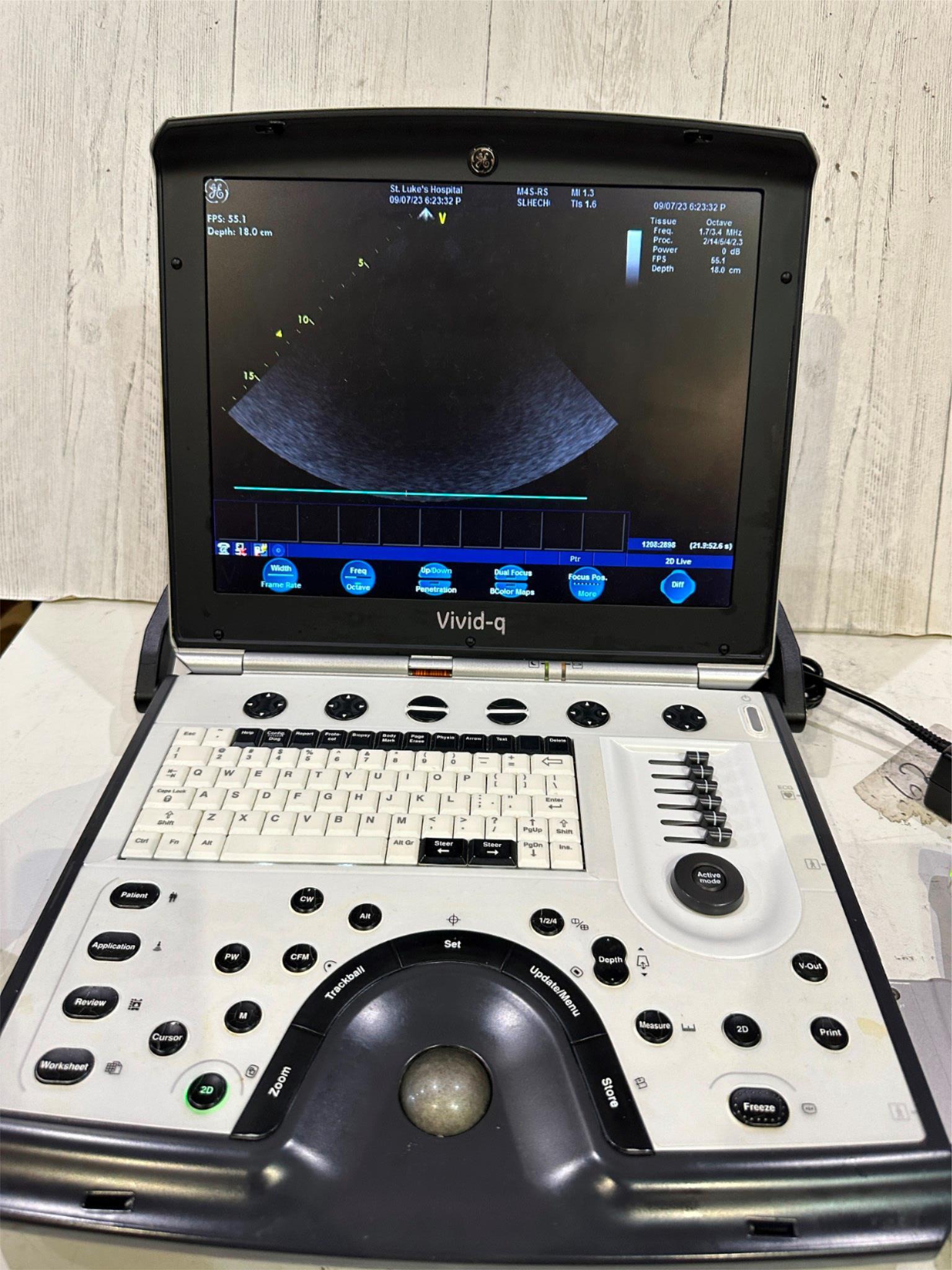 GE VIVID Q PORTABLE ULTRASOUND MACHINE WITH CARDIAC PROBE M4S-RS BT12 DIAGNOSTIC ULTRASOUND MACHINES FOR SALE