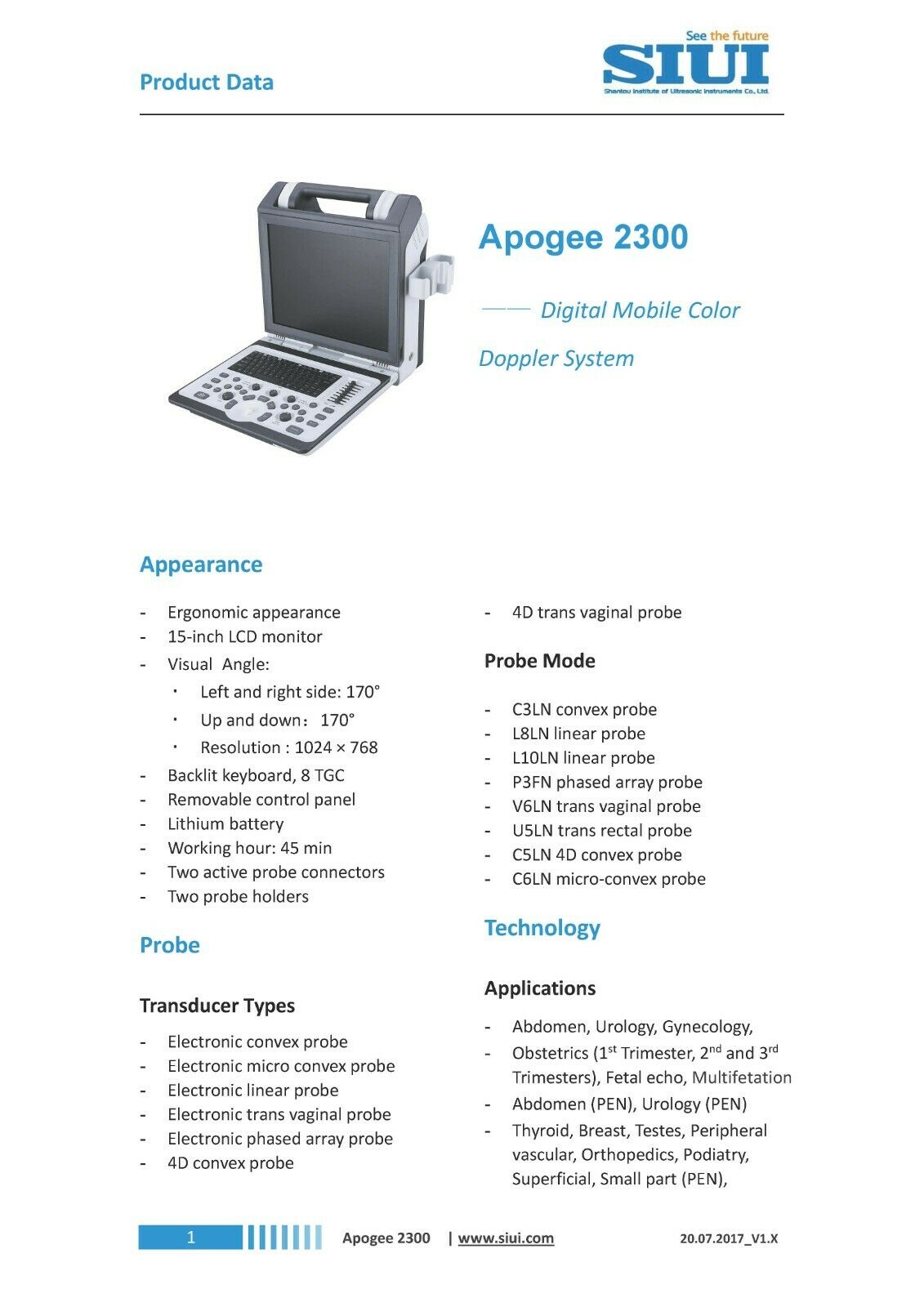 Portable OB/GYN Ultrasound Machine SIUI Apogee 2300 w/2 Probes (DICOM) (NEW) DIAGNOSTIC ULTRASOUND MACHINES FOR SALE