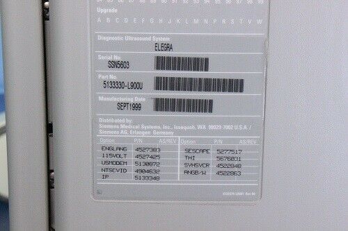 Siemens Sonoline Elegra Ultrasound with Transducer 5133330-L900U DIAGNOSTIC ULTRASOUND MACHINES FOR SALE