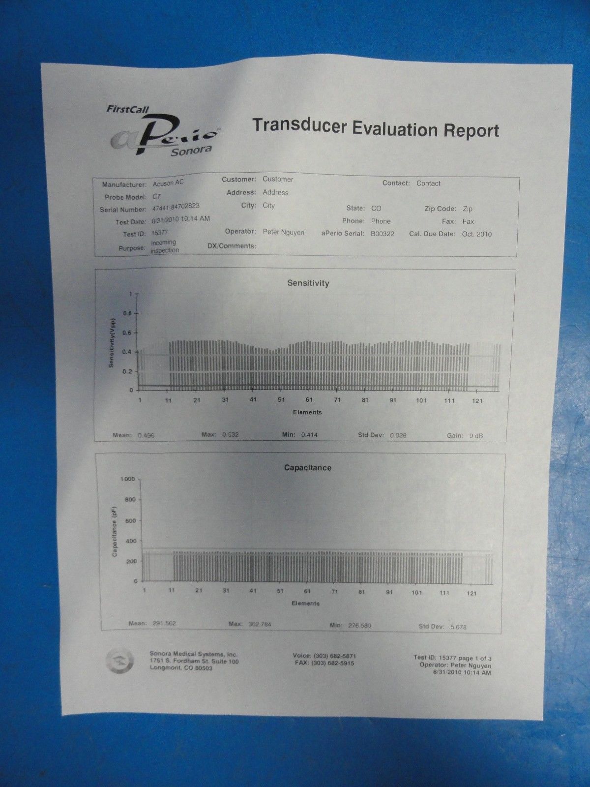 Acuson C7 Convex Array Probe W/ Analysis Report for Acuson Aspen & 128XP10/8937 DIAGNOSTIC ULTRASOUND MACHINES FOR SALE