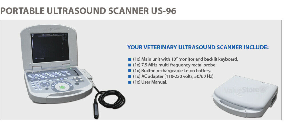 Ultrasound Scanner Veterinary Pregnancy US-96 with 7.5 MHz Rectal Probe. DIAGNOSTIC ULTRASOUND MACHINES FOR SALE