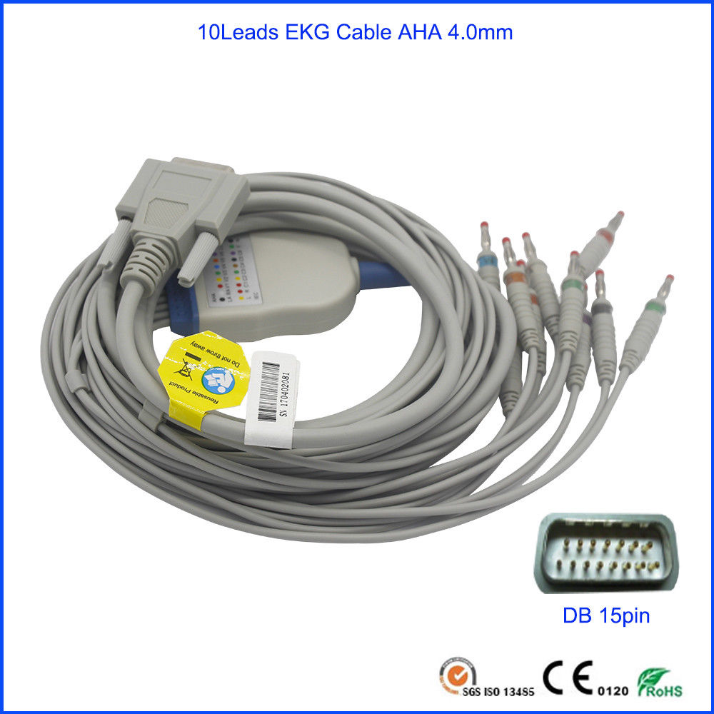 Edan SE-12 Express, SE-3, 601A EKG Cable AHA, Banana4.0 with 10K ohm DB15pin DIAGNOSTIC ULTRASOUND MACHINES FOR SALE