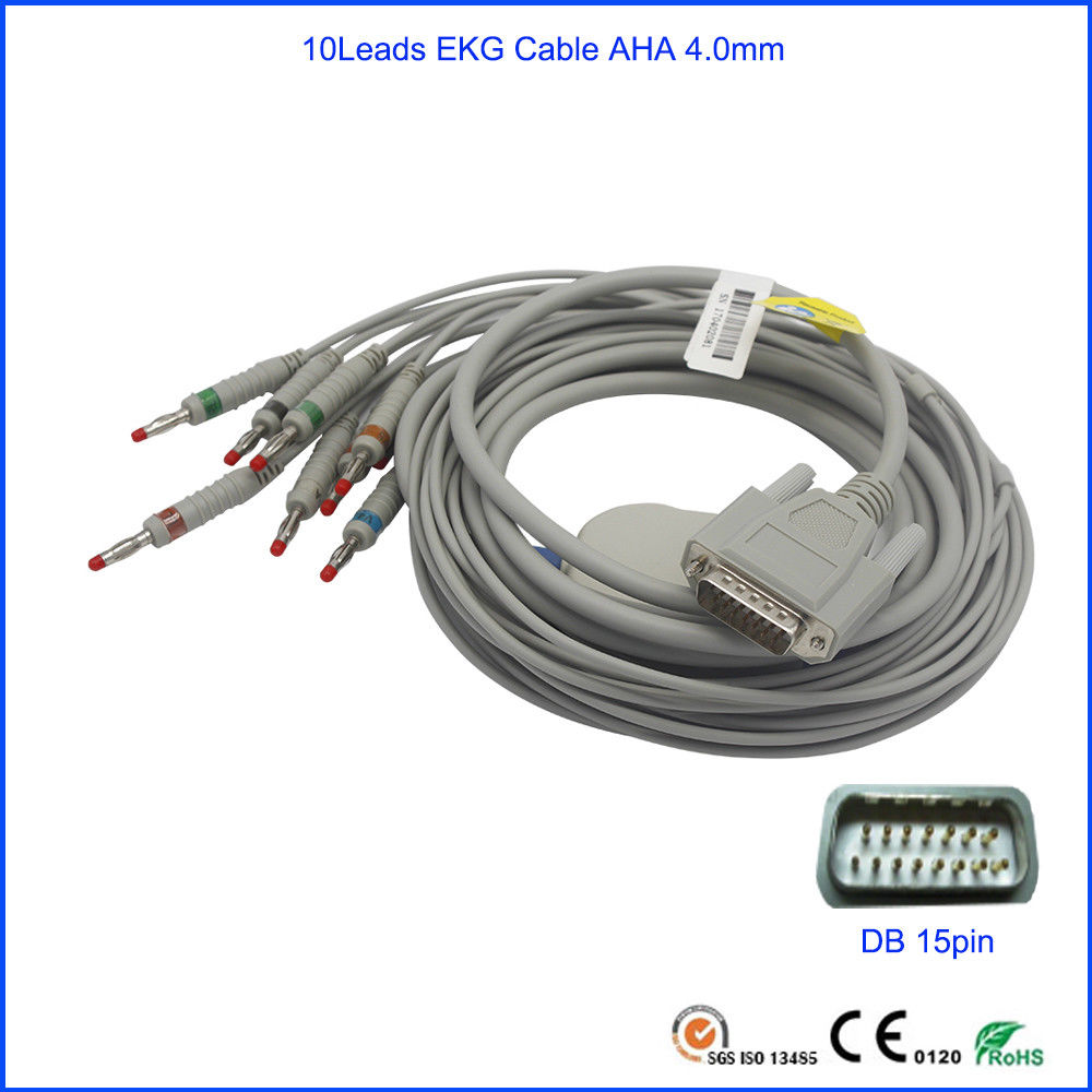 Edan SE-12 Express, SE-3, 601A EKG Cable AHA, Banana4.0 with 10K ohm DB15pin DIAGNOSTIC ULTRASOUND MACHINES FOR SALE