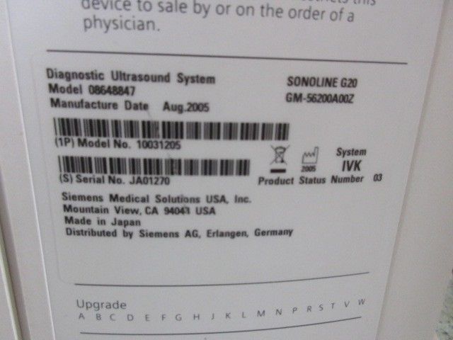 Siemens Sonoline G20 Ultrasound  C5-2 Probe  & Printer  OB-GYN, Urology DIAGNOSTIC ULTRASOUND MACHINES FOR SALE