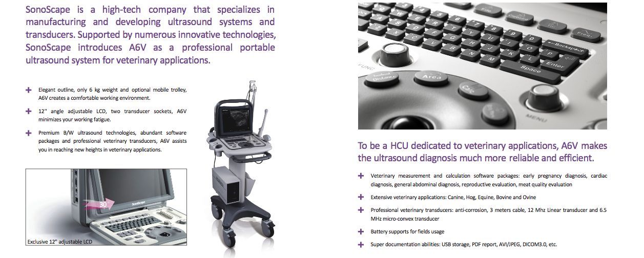 SonoScape A6V Portable Veterinary Ultrasound With 2 Probes: Rectal, Micro Convex DIAGNOSTIC ULTRASOUND MACHINES FOR SALE