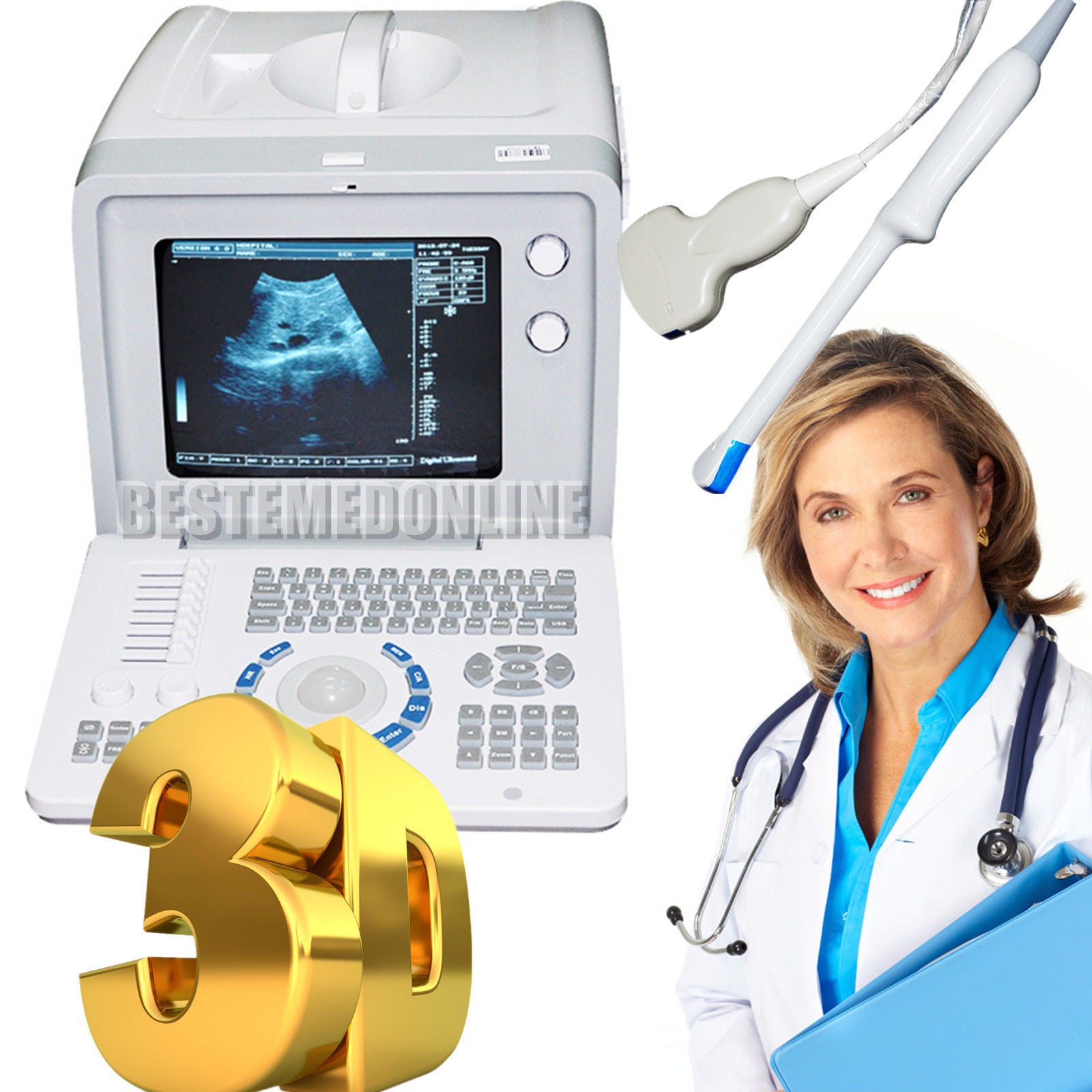 Top 3D Digital Ultrasound Scanner Machine Convex +Transvaginal Probe Pregnancy DIAGNOSTIC ULTRASOUND MACHINES FOR SALE