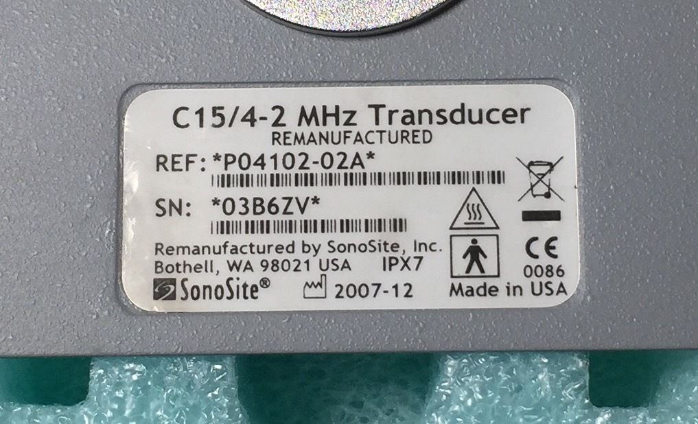 SonoSite TITAN C15/4-2 MHz Curved Ultrasound Transducer 180 PLUS REMANUFACTURED DIAGNOSTIC ULTRASOUND MACHINES FOR SALE