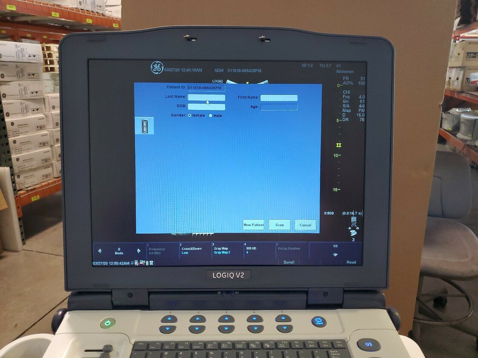 GE Logiq V2 Portable Ultrasound System with Cart and all options on. DIAGNOSTIC ULTRASOUND MACHINES FOR SALE