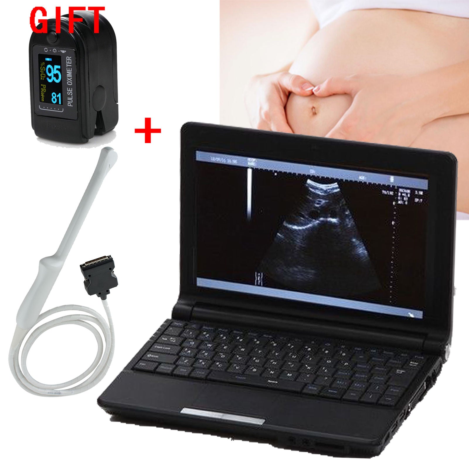 CE Digital Laptop Ultrasound Scanner 3D With 7.5MHz Linear Probe +OLED Oximeter DIAGNOSTIC ULTRASOUND MACHINES FOR SALE