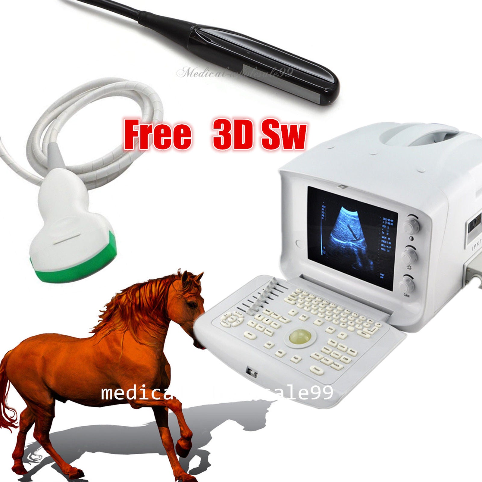 Vet Ultrasound Scanner/Machine Convex+Vet Rectal Probes Animals Pregnancy 3D  190891815767 DIAGNOSTIC ULTRASOUND MACHINES FOR SALE