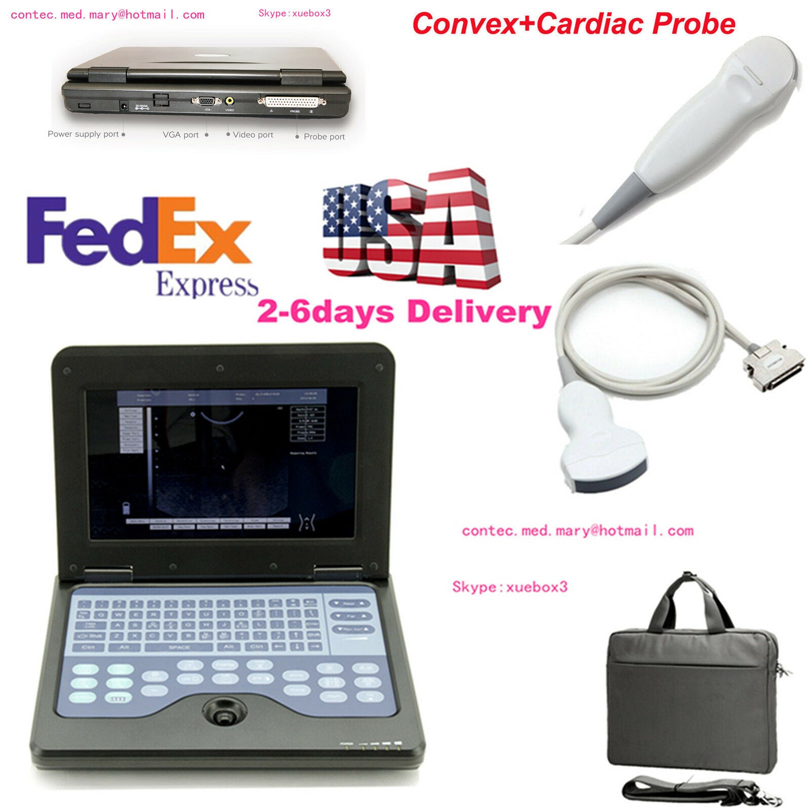 US-Digital-Portable-Ultrasound-Scanner-Machine+Cardiac+Convex Two probes  Sale. DIAGNOSTIC ULTRASOUND MACHINES FOR SALE