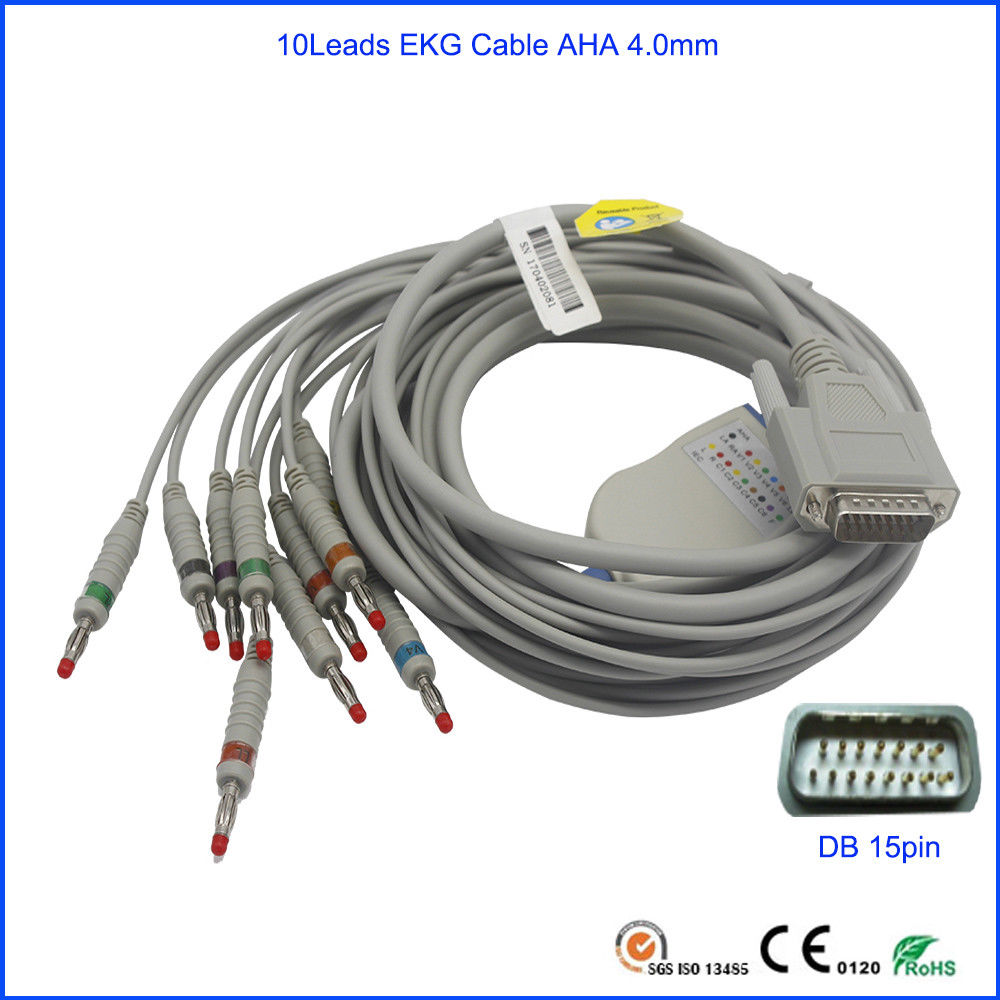 Edan SE-12 Express, SE-3, 601A EKG Cable AHA, Banana4.0 with 10K ohm DB15pin DIAGNOSTIC ULTRASOUND MACHINES FOR SALE