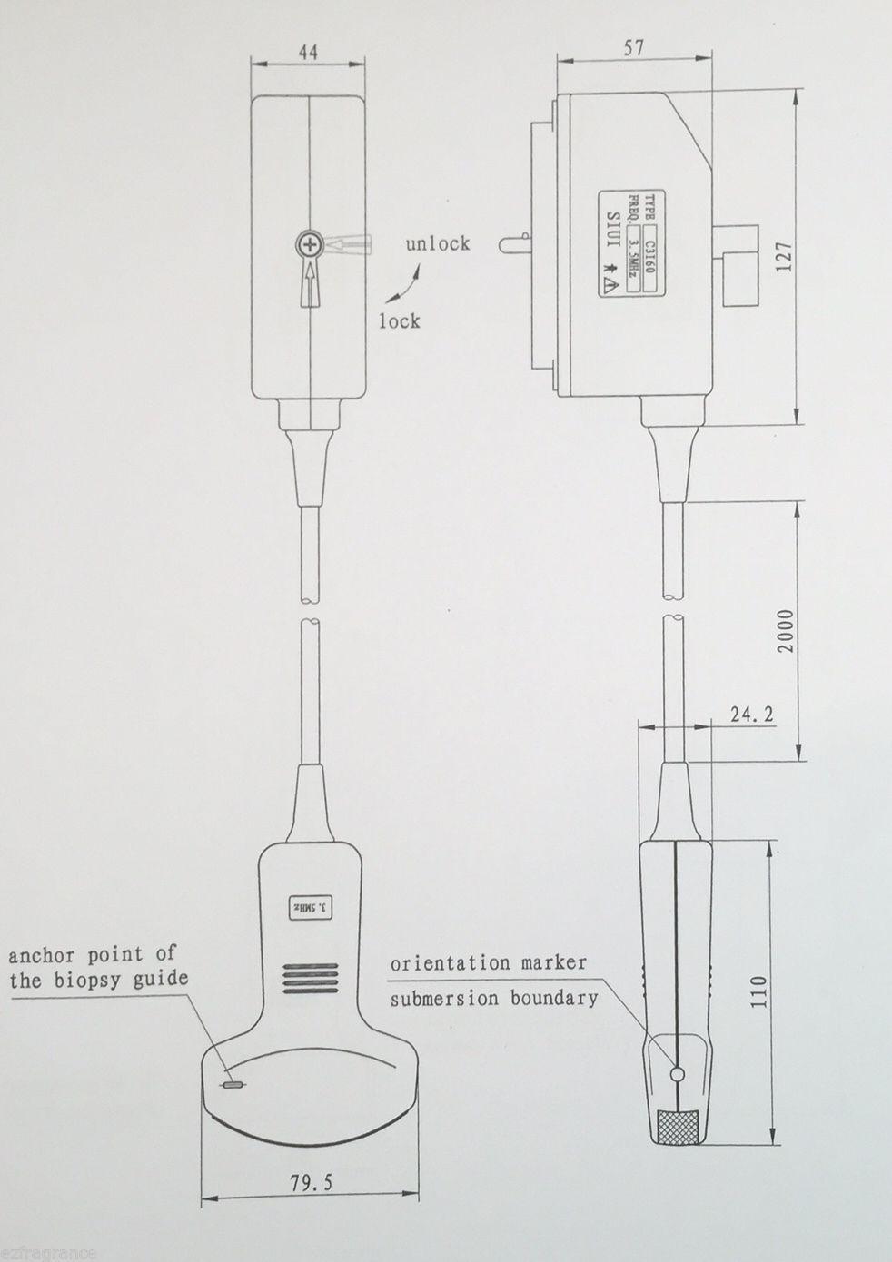 SIUI C3I60P Convex Array Probe 3.5 MHz Ultrasound Transducer,New BOX DIAGNOSTIC ULTRASOUND MACHINES FOR SALE