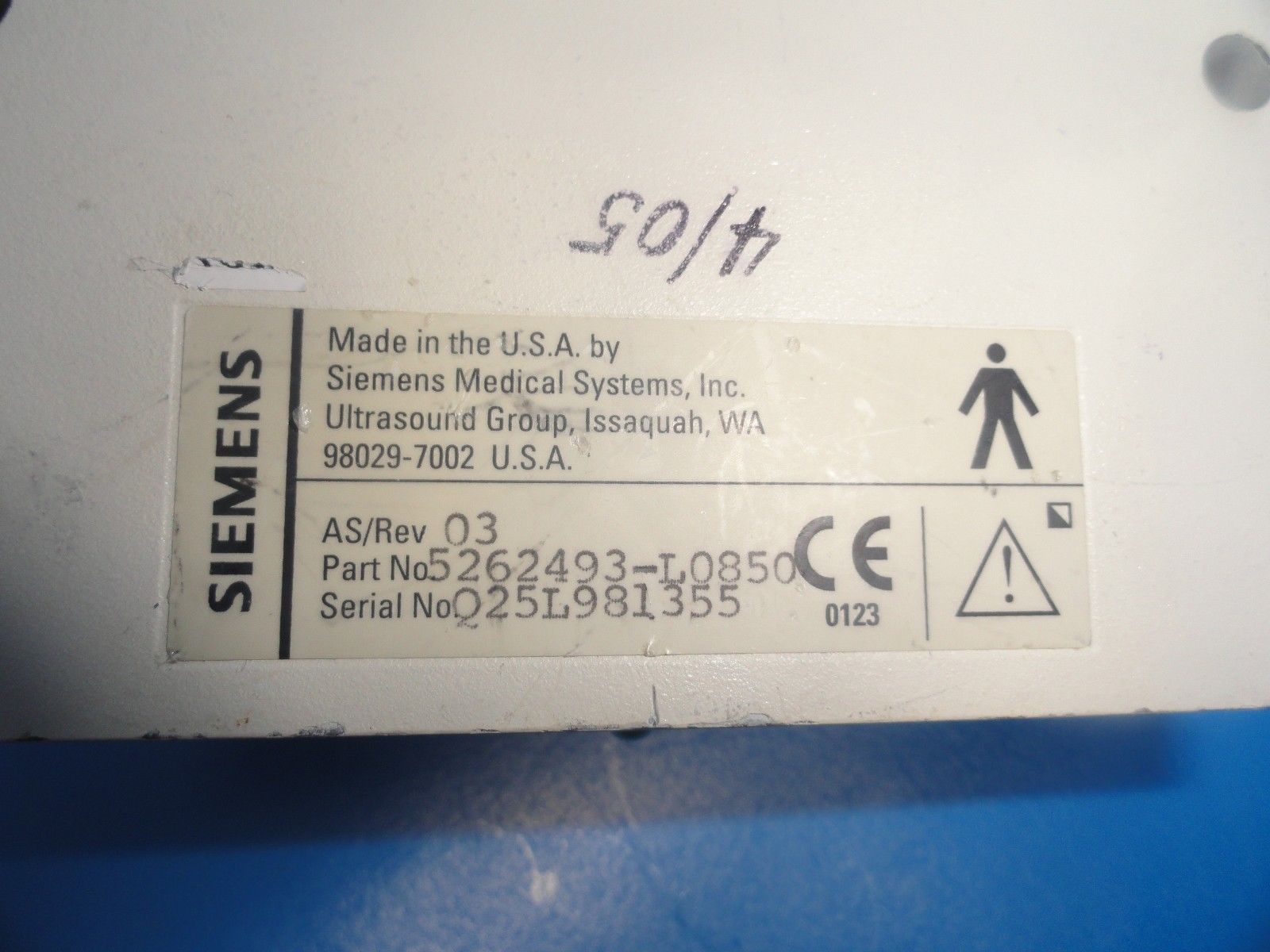 SIEMENS 2.5PL20 P/N 5262493-L0850 SECTOR ULTRASOUND PROBE  for Elegra  (6083 ) DIAGNOSTIC ULTRASOUND MACHINES FOR SALE