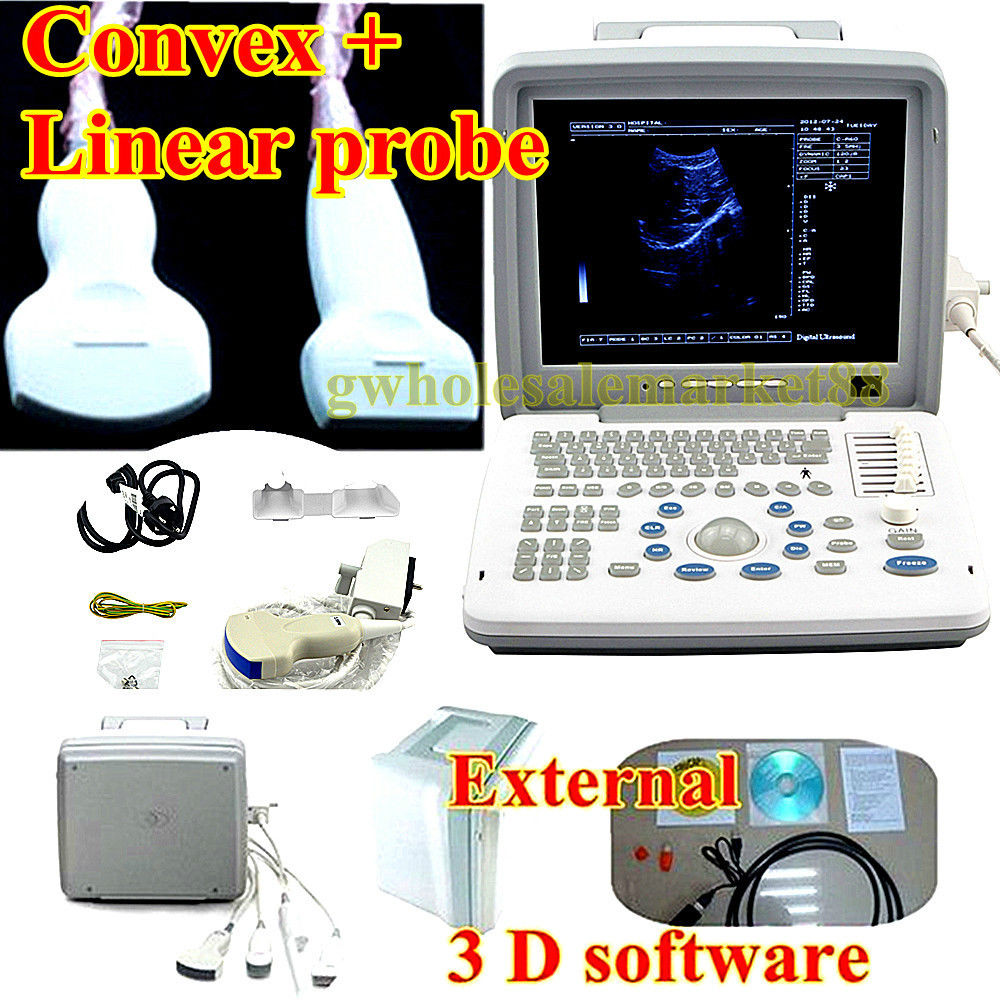 Fast 12 inch LED 3D Portable Ultrasound Scanner Machine  Convex + Linear Probes 190891041791 DIAGNOSTIC ULTRASOUND MACHINES FOR SALE