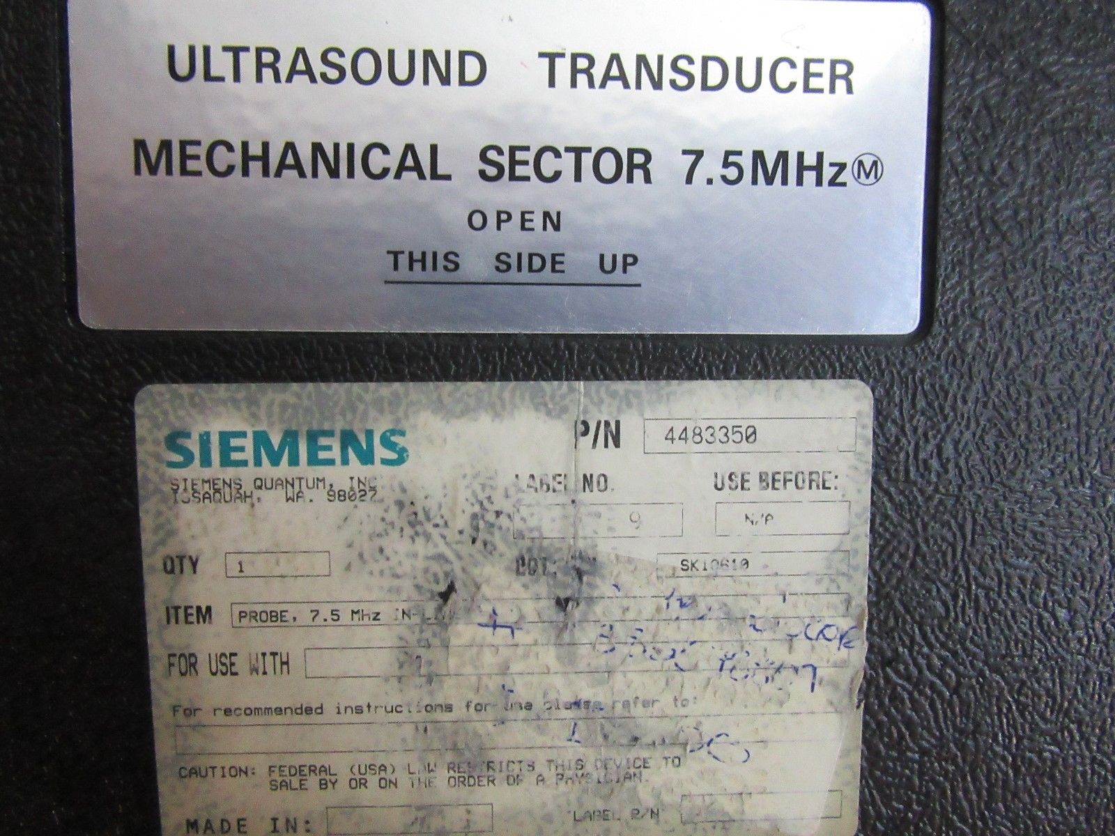 SIEMENS ULTRASOUND TRANSDUCER MECHANICAL SECTOR- 7-5Mhzref#LH-126 DIAGNOSTIC ULTRASOUND MACHINES FOR SALE