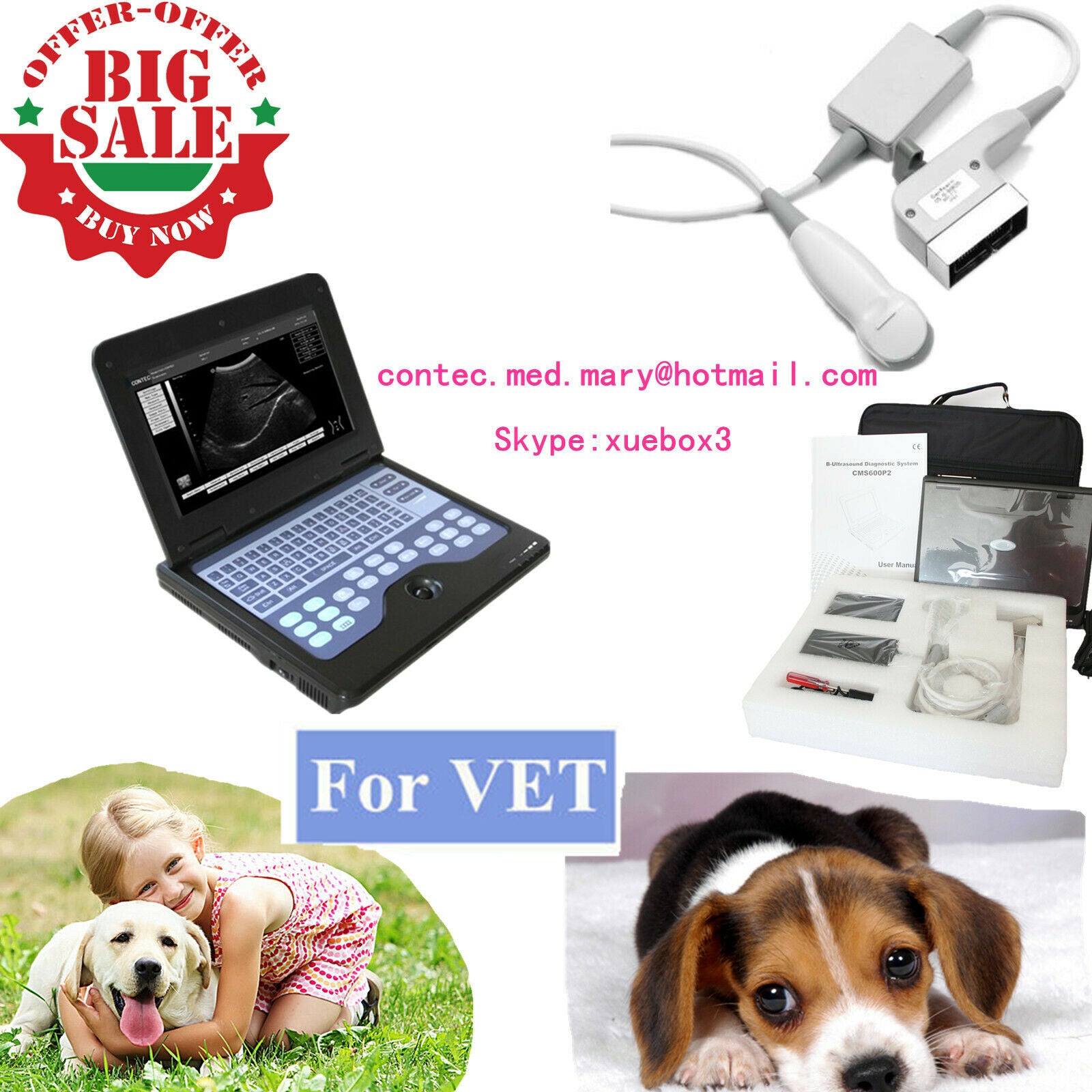 VET Veterinary Laptop Ultrasound Scanner Machine Micro Convex For Dog/Cat/Animal 670924011996 DIAGNOSTIC ULTRASOUND MACHINES FOR SALE